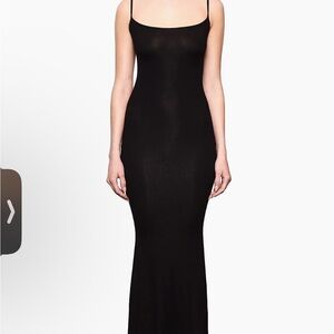 NWT SKIMS Black Ribbed Slip Maxi Dress with Spaghetti Straps